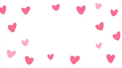 A white background with a bunch of pink hearts scattered around it