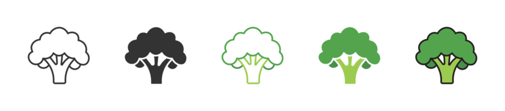Broccoli icon set, green broccoli floret with a thick stem , vector illustration . 