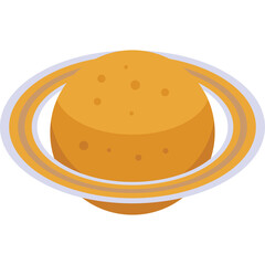 Golden Saturn Planet With Light Blue Rings In A Flat Design Style Isolated On White Background