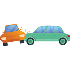 Obraz premium Two cars in collision with orange car hitting green car on white background illustration