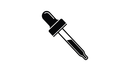 A simple black silhouette of a glass dropper with a dark liquid inside isolated on a white background silhouette