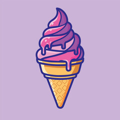 Pink Swirl Ice Cream Cone Illustration

