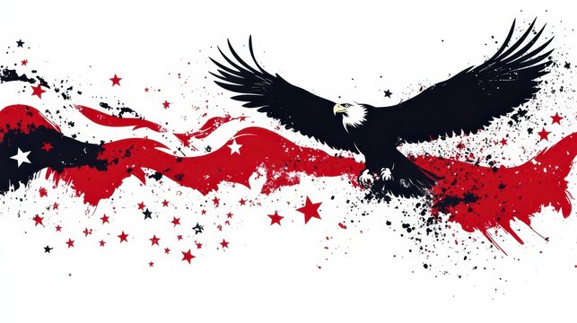 Abstract Design Featuring Stars and Stripes Blending with Sea Elements and Bold Eagle in Vivid Colors
