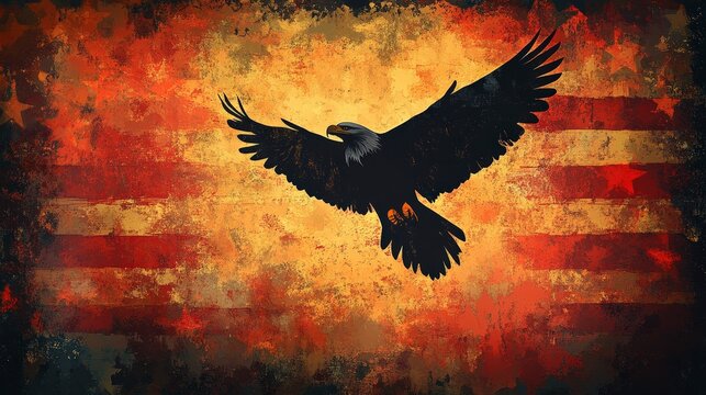 Vibrant Abstract Design Featuring Stars and Stripes Blending with Deep Sea Colors and an Eagle Silhouette