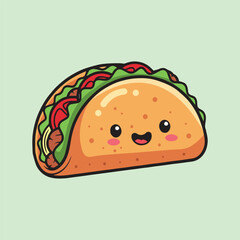 Adorable Kawaii Taco Cartoon Character Vector Illustration