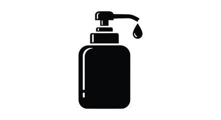 Black silhouette of a pump dispenser bottle with a single drop of liquid falling from the nozzle