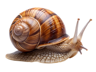 Garden snail isolated on transparent background, a common terrestrial gastropod