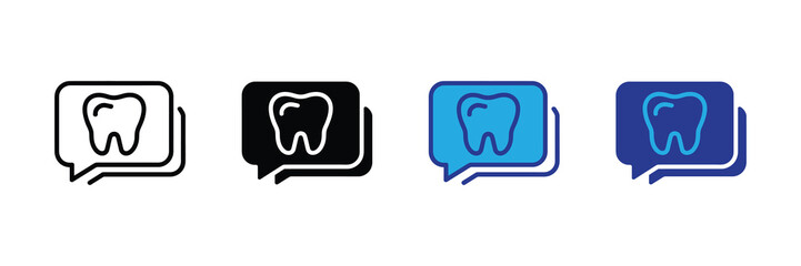 Fototapeta premium Set of four different icons representing a tooth inside a speech bubble, isolated on white background
