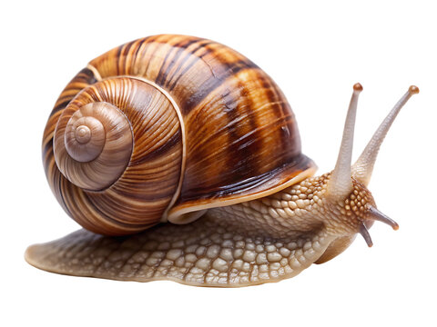 Garden snail isolated on transparent background, a common terrestrial gastropod