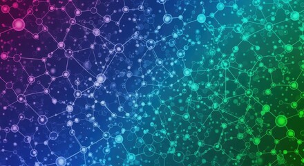 Stunning abstract network of glowing nodes and connections, symbolizing data, technology, and interconnectedness in a vibrant gradient