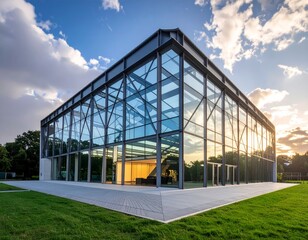 Modern architectural framework with glass and steel structure