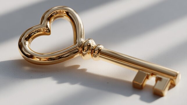 A golden key with a heart shape on it