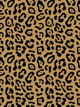 "Leopard skin pattern background, seamless vector design, golden yellow and black rosette spots, elegant animal print for textile or wallpaper" vector 