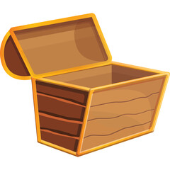 Open Wooden Treasure Chest With Golden Trim And Transparent Background For Storage Or Riches