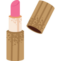 Open Pink Lipstick With Gold Casing Isolated On Transparent Background