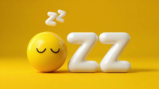 An adorable yellow smiley face nestled beside the letters 'ZZ', creating a charming visual representation of sleep and relaxation against a vibrant yellow background.