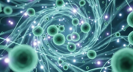 Vibrant microscopic view of glowing neurons and synapses firing, depicting neural network activity and brain function in stunning detail, perfect for science and medical projects.