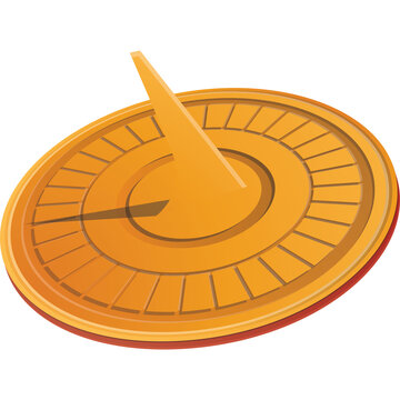 Golden Sundial With Orange Gnomon And Hour Markers On A Transparent Background