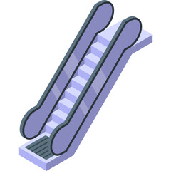 Isometric Pixel Art Escalaor With Blue Treads and Grey Handrails Showing Steps Isolated on White Background