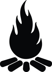 Campfire silhouette with flames and logs, outdoor camping vector art, survival nature illustration, warmth fire design, cad drawing flat vector illustration