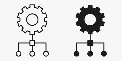 Smart algorithm icon in outline and solid style on gray background. Vector illustration symbolizing data analysis, automated systems, and intelligent process technology for digital solutions.