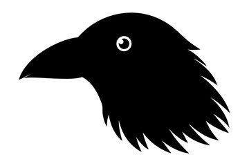 Fototapeta premium A stark black silhouette of a raven s head with a white eye and detailed feather texture is isolated on a clean white background showcasing a minimalist and graphic design isolated on white background
