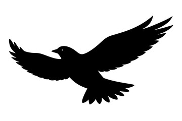 Obraz premium A black silhouette of a bird in flight with its wings spread wide isolated on white background silhouette