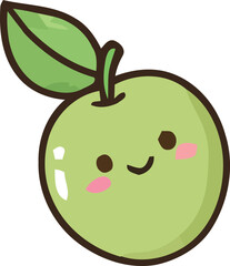 Cute Green Apple Cartoon Character with a Leaf and a Smile