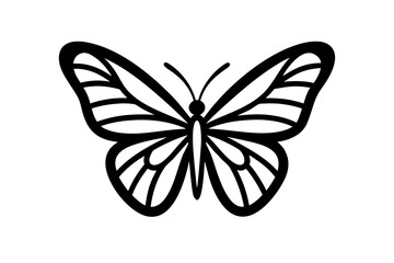 Fototapeta premium A simple black butterfly silhouette with intricate wing patterns isolated on a clean white background representing nature and elegance isolated on white background