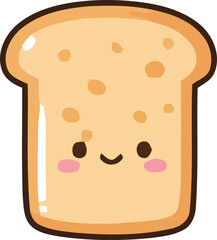 Cute Smiling Slice of Bread Cartoon Illustration with Pink Cheeks