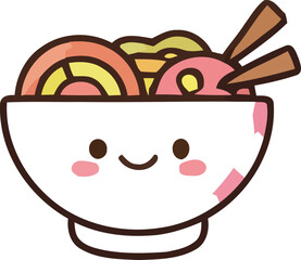 Cute Cartoon Bowl of Ramen with a Smiling Face and Chopsticks
