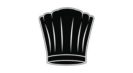 Classic tall chef s toque blanche hat depicted in a bold black and white silhouette style for culinary arts and cooking professions