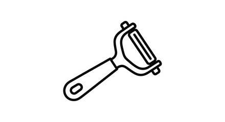 Simple line art silhouette of a kitchen vegetable peeler tool for preparing food and cooking silhouette