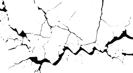 Fototapeta premium Black and White Crack Overlay. Damaged Wall with Deep Cracks