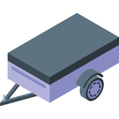 Gray and Light Purple Small Utility Trailer with Single Wheel and Hitch on Transparent Background