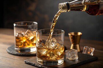 Cold Drink Glass with Ice and Refreshing Splash – Summer Beverage Photography