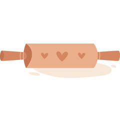 A Rolling Pin With Heart Symbols On A Transparent Background Ready For Baking And Cooking With Wooden Handles And A Light Brown Color For Kitchen And Food Preparation