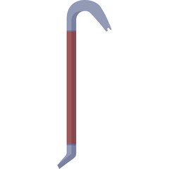 A Rusty Metal Crowbar with a Red Handle and Silver Metal Tips Isolated on a White Background