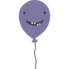 A Purple Balloon With a Funny Face and a String on a Transparent Background