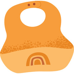 Orange Baby Bib With Rainbow Detail On Transparent Background For Mealtime Protection