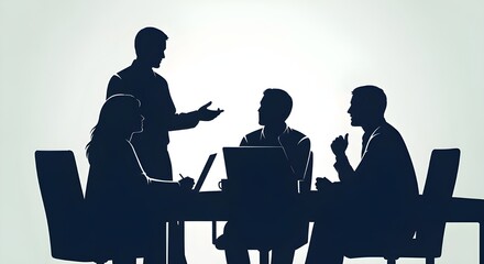 Business Meeting Silhouette , Team Discussion and Corporate Presentation at Office Table
