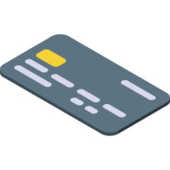 Gray Credit Card with Yellow Chip Detail Isolated on Transparent Background Flat Icon Style