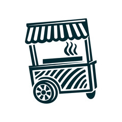 Street Food Cart Icon, Vector Illustration A goldenrod street food cart opens for business on a mustard field