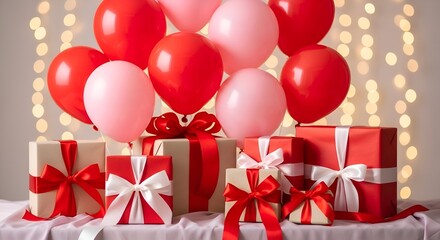 Festive Celebration with Balloons and Gifts.
