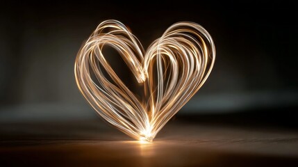 A heart made of light is lit up and it is glowing
