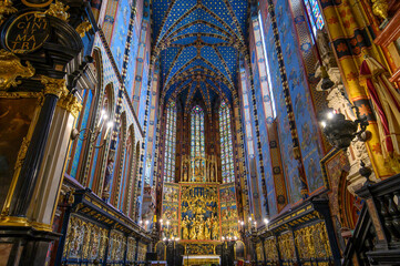 St. Mary's basilica in Krakow, Poland. The church is located on the Main Market Square and have on of the most beautiful ceiling. 