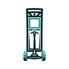 Minimalist Scooter Dock Station Icon Graphic A coral red scooter dock station stands empty on a terracotta field