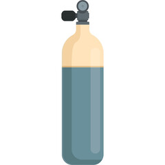 A simple illustration of a grey and beige scuba diving tank with a black valve and a clear transparent background perfect for graphic design and digital art projects