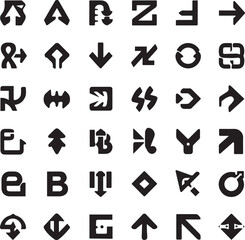 Abstract Geometrical Arrow Logo Set | Unique Monogram Shapes and Unconventional Navigation Symbols