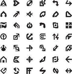 Bold Geometrical Arrow Icon Set | Solid Minimal Symbols for Direction System and Logo Design